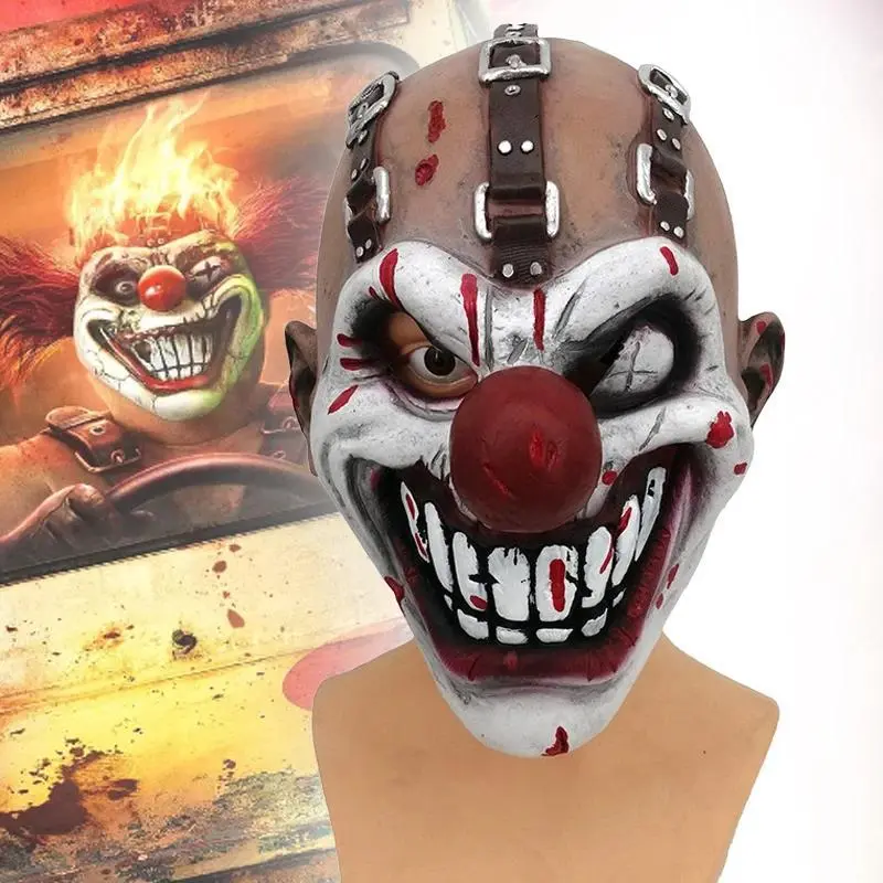 Movie Twisted Metal Sweet Tooth Cosplay Mask Creepy Joker Latex Helmet Full Face Scary Clown Killer Masks Halloween Accessories