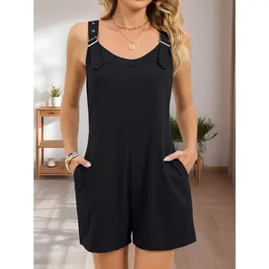 Women’s Summer Bib Overalls Shorts Casual Loose Fit Sleeveless Cotton Blend Romper with Pockets Streetwear Jumpsuits