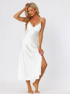 INSPIRE CHIC Womens Satin Slip Dress Pajamas Chemise Silky Lounge Camisole Maxi Nightgowns White