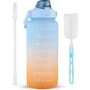 Mint Berry 64 OZ/Half Gallon Water Bottle Jug with Motivational Time Marker Straw with Brush Leakproof BPA Free Reusable, Drink Enough Water Daily for Fitness, Gym, Outdoor Sports Activity (Orange)