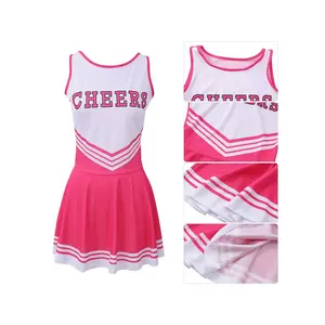 A pink cheerleading uniform, including a dress, pom-poms, and knee-high socks,Perfect for Musicals, Halloween Celebrations, Sports Events, And Outdoor Shows,(Excluding bow hair accessories)