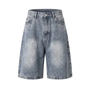 Men’s summer American streetwear washed distressed denim bermuda shorts — retro loose wide-leg versatile shorts, #SummerVibes