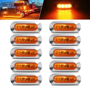 DIBMS 10PCS Amber DC12V-24V 4 LED Side Marker Indicator Lights Lamp Front Rear Tail Clearance Lamp Interior Lights with Chrome Bezel Universial for Auto Car Bus Truck Lorry Trailer Boat Deck Courtesy