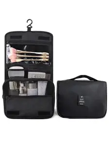 Letters Patched Makeup Bag with Hook, Large Travel Cosmetic Bag, Waterproof Makeup Organizer, Versatile Hanging Toiletry Bag, Multi-functional Storage Bag, Makeup Pouch, Travel Essentials