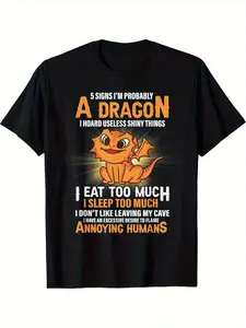 Humorous Dragon T-Shirt for Men And Women Featuring 5 Indicators That I Might Be a Dragon - A Heavyweight 220Gsm Tee Ideal for Fantasy Enthusiasts, Parties, Beach Activities, And Outdoor Sports - Suitable for Year-Round Casual Wear, Plus Size