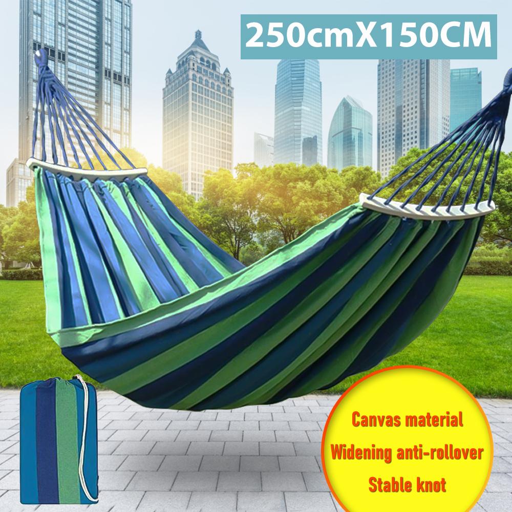 Cotton Camping Hammock 450lb Upgraded Thickened 320G Durable Canvas Fabric Single Hammocks , Camping Outdoor/Indoor Patio Backyard with Travel Bag