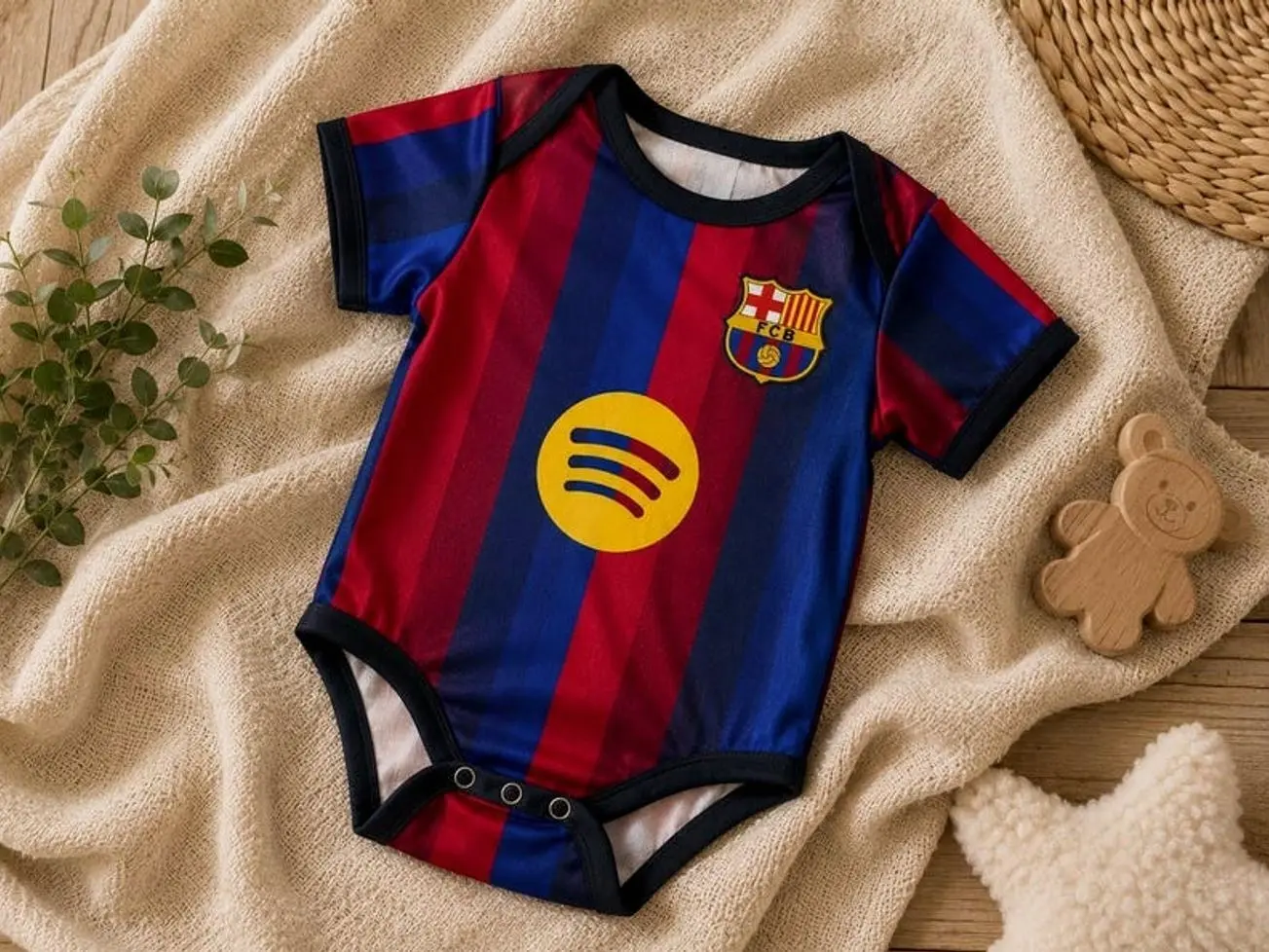 Personalized Soccer Baby Romper, Barcelona Inspired Baby Jersey, Custom Football Onesie, Baby Shower Gift, Newborn Outfit H8U
