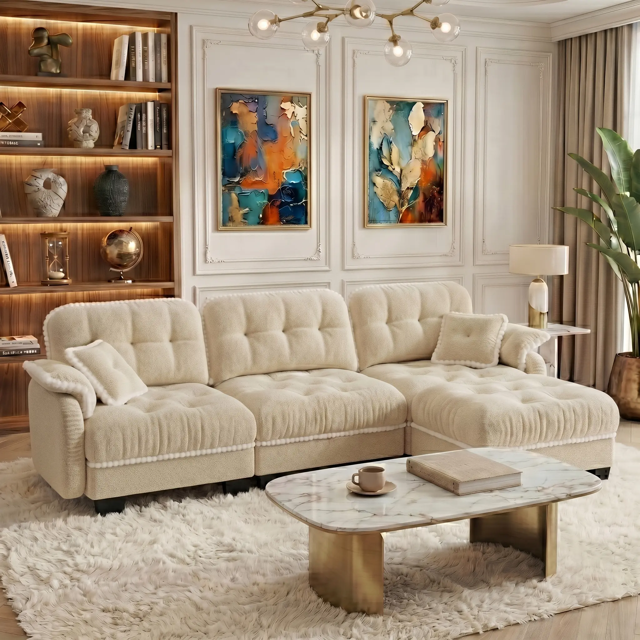 Cream Beige & 3 Seat(with Ottoman)