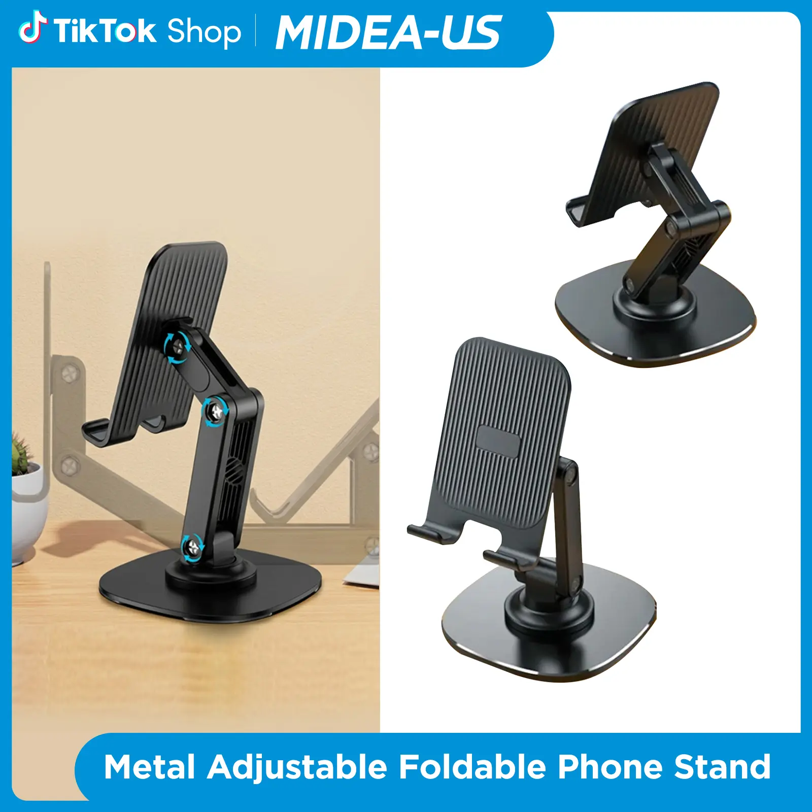 Metal Adjustable Foldable Rotating Phone Holder, Desktop Lazy Stand for Phone & Tablet