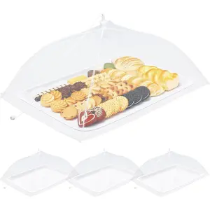 Baderke 8 Pack Plastic Serving Trays with Food Covers 15" x 11" Reusable Serving Platters 16" x 12" Foldable Mesh Food Tents Party Supplies Set for Outdoor Picnics Pool Bar Fruit Cookies Dessert