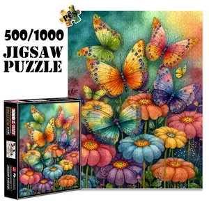 1pc 1000 piece adult puzzle 70x50cm Colorful Butterflies and Flowers Artwork 500 pieces of paper jigsaw puzzle, suitable for adults and families, large-scale DIY puzzle interactive toy games, birthd