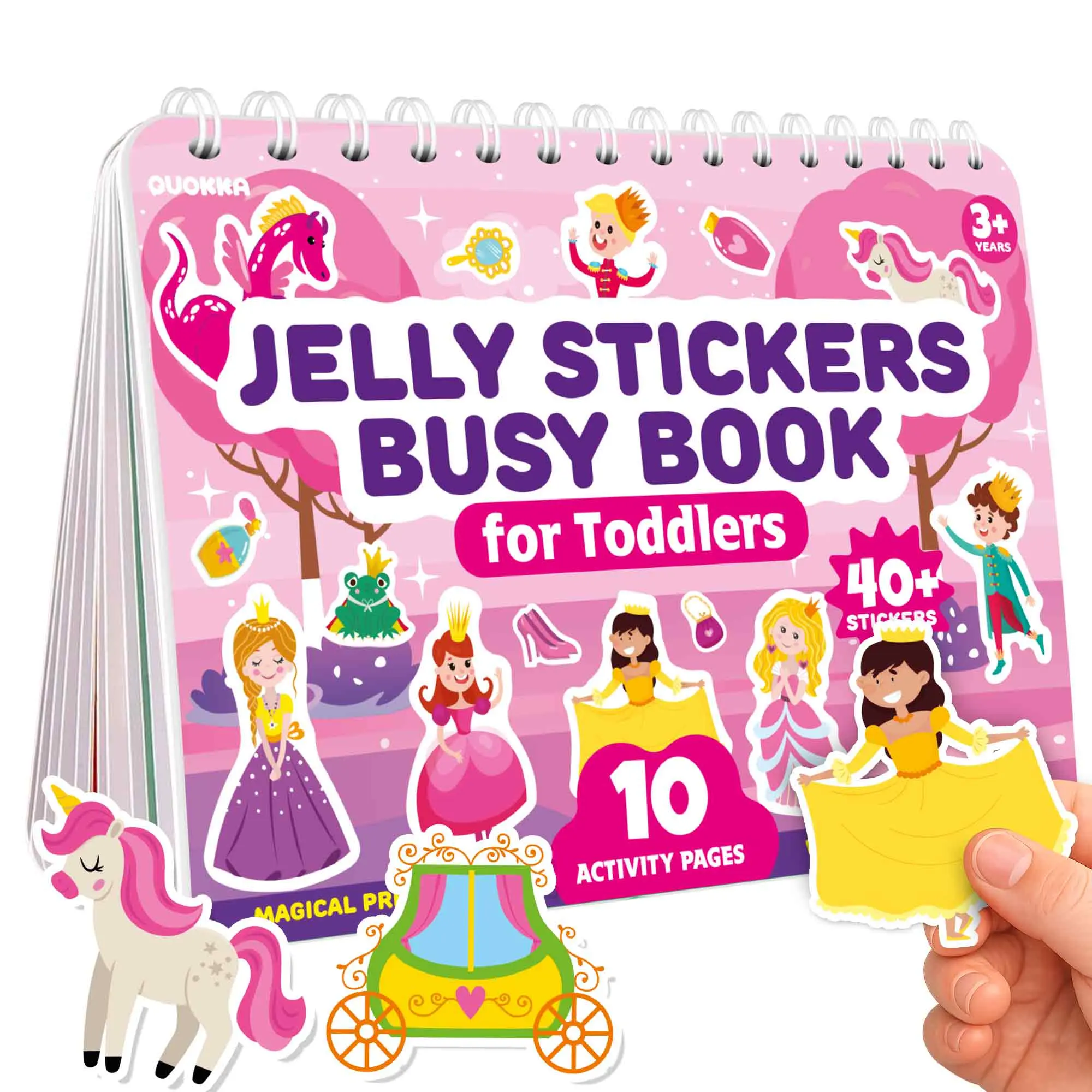 QUOKKA Jelly Sticker Activity Book for Toddlers 1-3, 10 Fairy Tale Themes (Unicorn, Princess, Mermaid), 40 Large Thick Reusable Stickers, Jelly Sticker Books