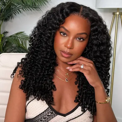Mihugass Women's Burmese Curly Human Hair Half Wig - Glueless Fit, Adjustable Drawstring, Elastic Band (Human Hair Wigs for Natural Styling)