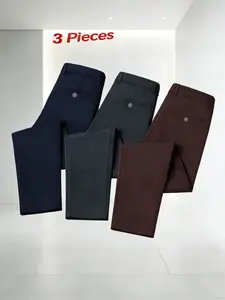 Three-Pack Men's Stretch Business Casual Pants, Wrinkle-Resistant Polyester Spandex, Tailored Fit for Commute & Leisure, Durable Easy-Care Versatile Trousers (Multi-Color)