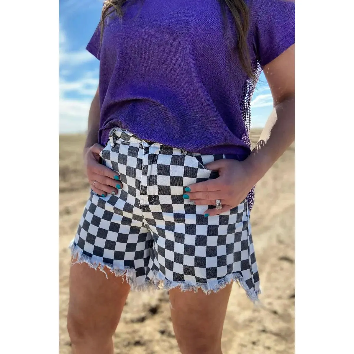 Kreek Checkered Denim Shorts