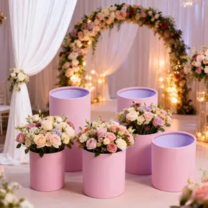 7 Round Flower-Themed Gift Boxes | Elegant Pink Paper Tubes | Includes Cardboard Decorative Clasps | No Assembly Required | Exquisite Gift Packaging | Ready to Use