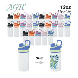 AGH 12oz 25pcs Kids Sport Water Bottle Stainless Steel Double Wall Insulated Glossy White Sublimation Ready for Custom Design Tumbler Drinkware Flasks