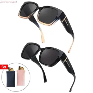 Unisex 2-Pack Rectangular Fit Over Sunglasses - Mirrored Frames, Polarized Lenses, UV400 Anti-Glare Protection, Dual-Sport Eyewear for Driving & Outdoor Activities, with Matching Magnetic Leather Pouches, Dual-Sport Sports Eyewear