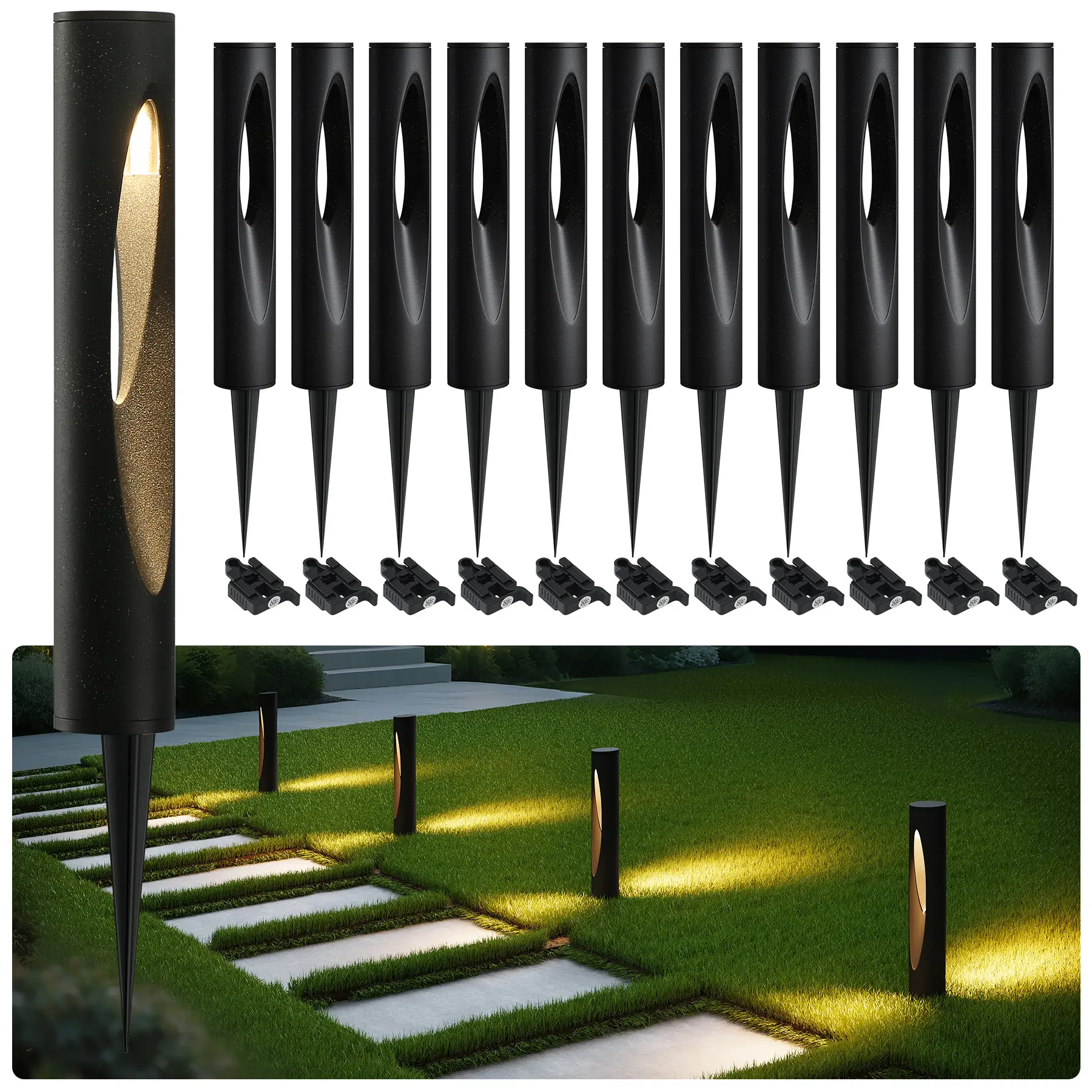 【Lighting Series】Tribesigns 6-Pack Low Voltage Landscape Lights, 4.8W LED Pathway Lights, 3000K Outdoor Landscape Lighting for Walkway, Garden, Yard UL&ETL Listed, IP65 Waterproof, 12-24V Aluminum Alloy, Black