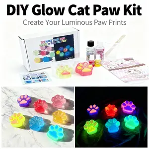19pcs/set Squishy Glow in Dark Cat Paw DlY kit, DIY jewelry making, Soft Silicone Cat Paw Making Kit, include Transparent 50ml:50ml DIY Silicone AB Resin Glue, Cat Paw Silicone Mold, Flocking, 2 colors Luminous powder, Tool