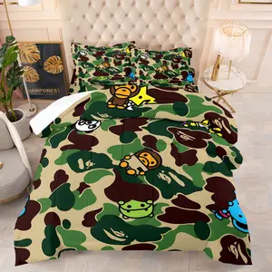 Army Camouflage Bedding Comforter Set,Includes One Comforter and One or Two Pillowcases,BAPE Classic Camouflage Colorful Cartoon Patterns,for Boys Girls Teens Bedroom Decoration Gift