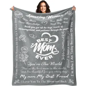 Mom Birthday Gifts - Moms Gifts from Daughter Son - Mothers Day Christmas Valentines Day Birthday Presents for Moms - Best Mother Ever Blankets - Presents for Mom Blanket 50"x60" Grey, Printed on One Side with a Plain White Back, Halloween Thanksgiving Ch