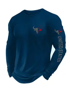 Men's Classic Round Neck Long Sleeve Graphic T-Shirt, Bull Head Print, Casual Fashion Outdoor Wear, All Seasons, Fitted H-Type, Menswear, Streetwear