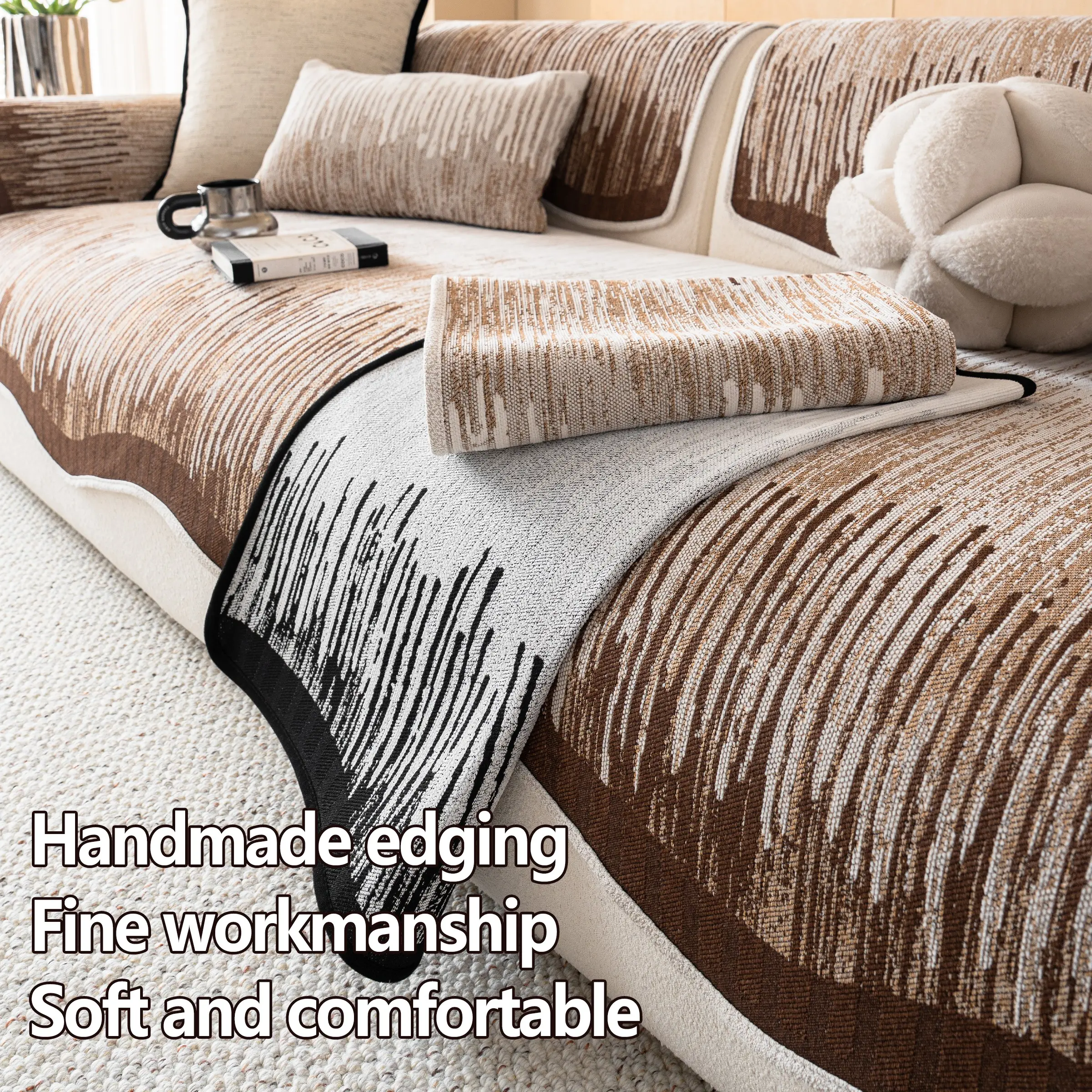 Soft Chenille Sofa Protector, Scratch-Resistant, Non-Slip, //striped, Fits All Sofas, Pet-Friendly, Durable Material