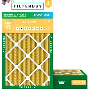 Filterbuy 16x25x4 Air Filter (2-Pack), Pleated MERV 11 Allergen Defense HVAC AC Furnace Air Filters (Actual Size: 15.50 x 24.50 x 3.63 Inches)