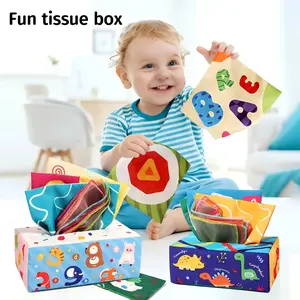 Baby Tissue Box Toy for Babies 6-12 Months, Montessori Sensory Toys for 1 Year Old Boy, Infant Toy with Crinkle Tissues & Fine Motor, Preschool Learning Tool, for 6 9 12 18 Months Old Kids 1st Birthday Gift