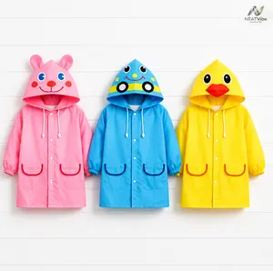 Kids Cartoon Oxford Fabric Raincoat, Waterproof Hooded Children Rain Poncho with Pockets, Windproof Reusable School Rain Jacket for Boys Girls