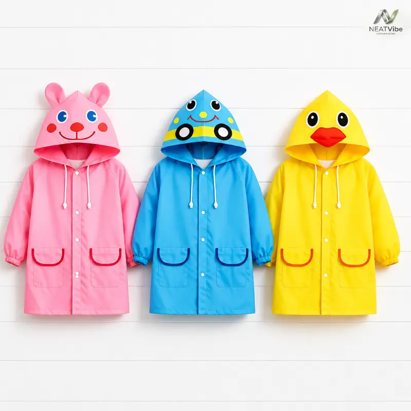 Unisex Kids Animal Hoods Printed Waterproof Oxford Cloth Raincoat - Hooded, Loose Fit, Windproof, Reusable, Pockets, Easy to Clean Clothing, All-Round Rain Protection, Outdoor Wear for Elementary School Students, All Seasons
