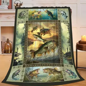 Bass Fishing Wildlife Scene Print Flannel Cooling Blanket - Soft, Cozy Home Bedding Throw for Bedroom, Living Room - Ideal Gift for Fishing Enthusiasts, Cooling Blankets
