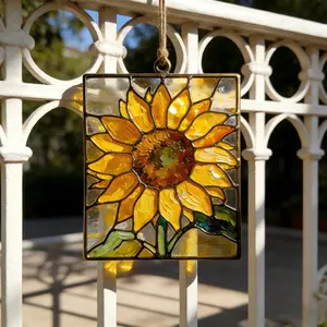 Sunflower Stained Glass Suncatcher, Floral Window Hanging Decor, Sunflower Sun Catcher, Gift for Mom, Grandma Gift