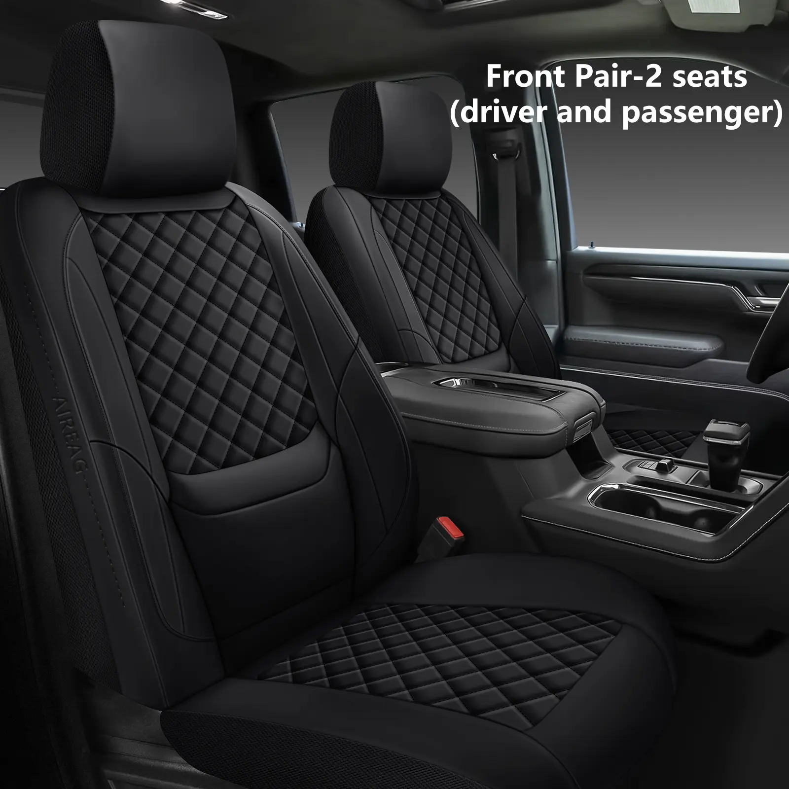 Silverado Seat Covers 2007-2026 Front Pair, Truck Interior Sets Custom Fit for Chevy Chevrolet Silverado GMC Sierra 1500/2500/3500HD Crew/Double/Extended Cab with Lumbar Support, （Front Pair-2 Seats(Driver and Passenger)）