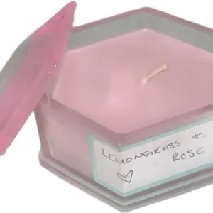 Pink Aesthetic Candle  Lemongrass & Rose – Handmade Hexagon Jar – Relaxing Home Vibes