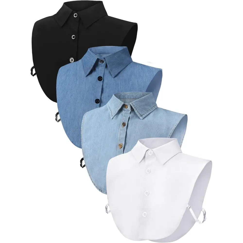 4 Pieces Women's Detachable Dickey Collars, Lightweight Polyester Half Shirt Blouses with Adjustable Fit for Everyday Casual Wear, Halloween, Top, Simple, Elastic, Basics, Breathable Fabric, Uniforms, Comfortable, Costumes, Plain, Clothes