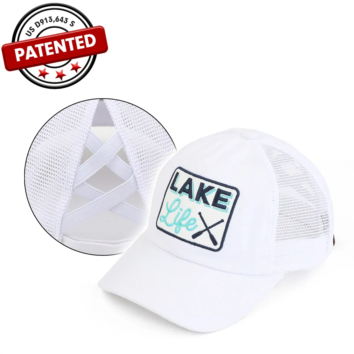 C.C Criss-Cross Elastic Band Lake Life Patch Pony Cap for Women graphic hat