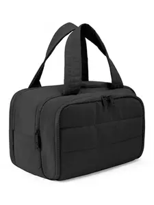 Travel Toiletry Bag, Lightweight Large Wide-open Travel Bag for Women, Puffy Cosmetic Makeup Bag Organizer with Handle for Accessories,Essentials, Toiletries, Black