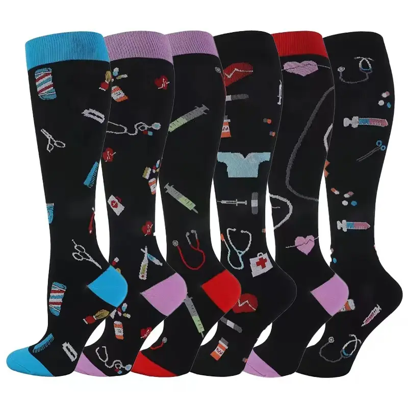 6 Pairs Compression Socks  Tight Circulating 15-25Mm Mercury Column Knee Compression Suitable for Running And Cycling