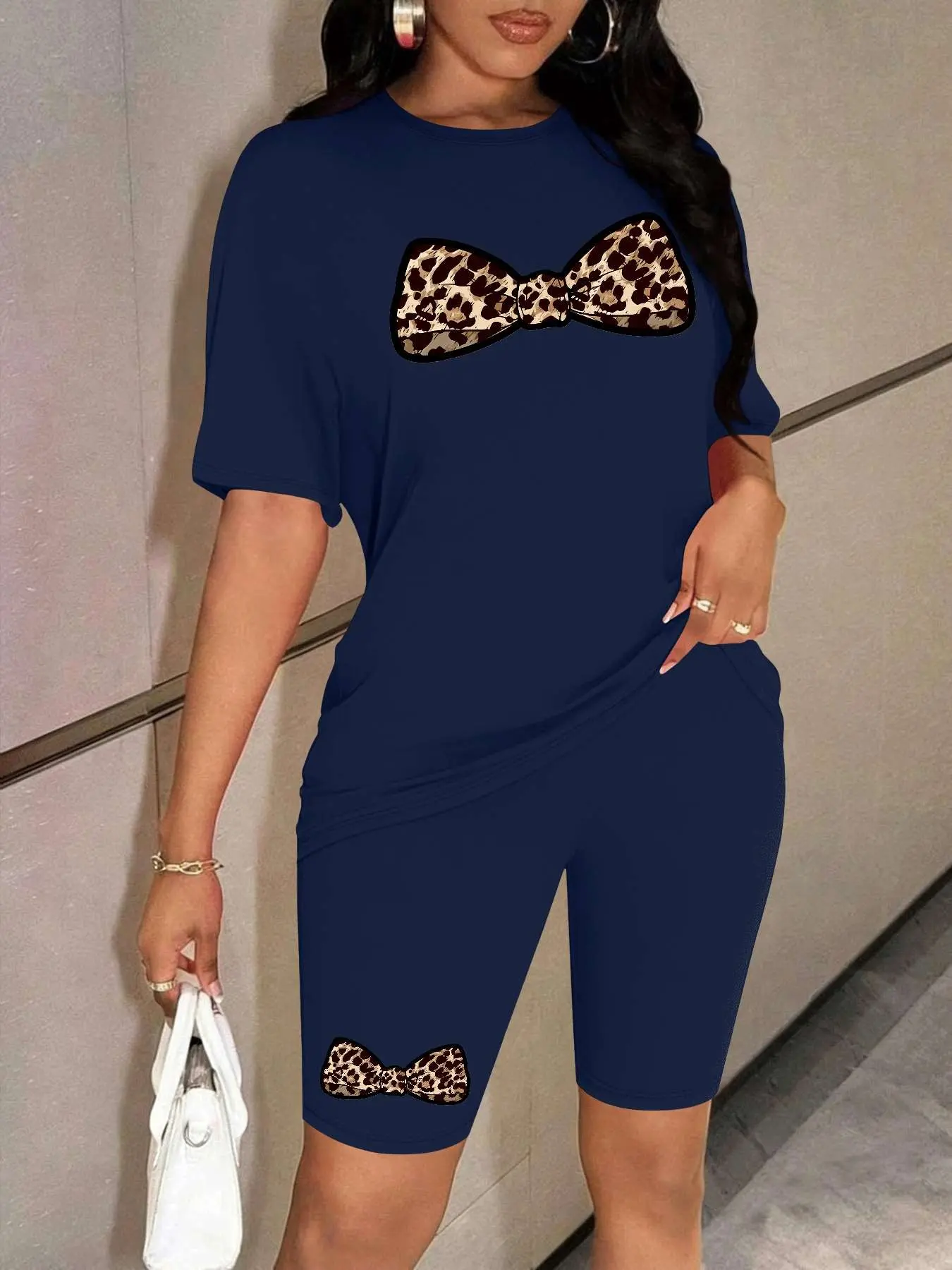 Personalized print pattern Women's Summer Casual 2-Piece Leisure Sports Set, Stylish Print Comfortable for Daily Wear, Trendy Ladies Fashion Must-Have, Athleisure Wear Set, Athleisure Summer Clothes