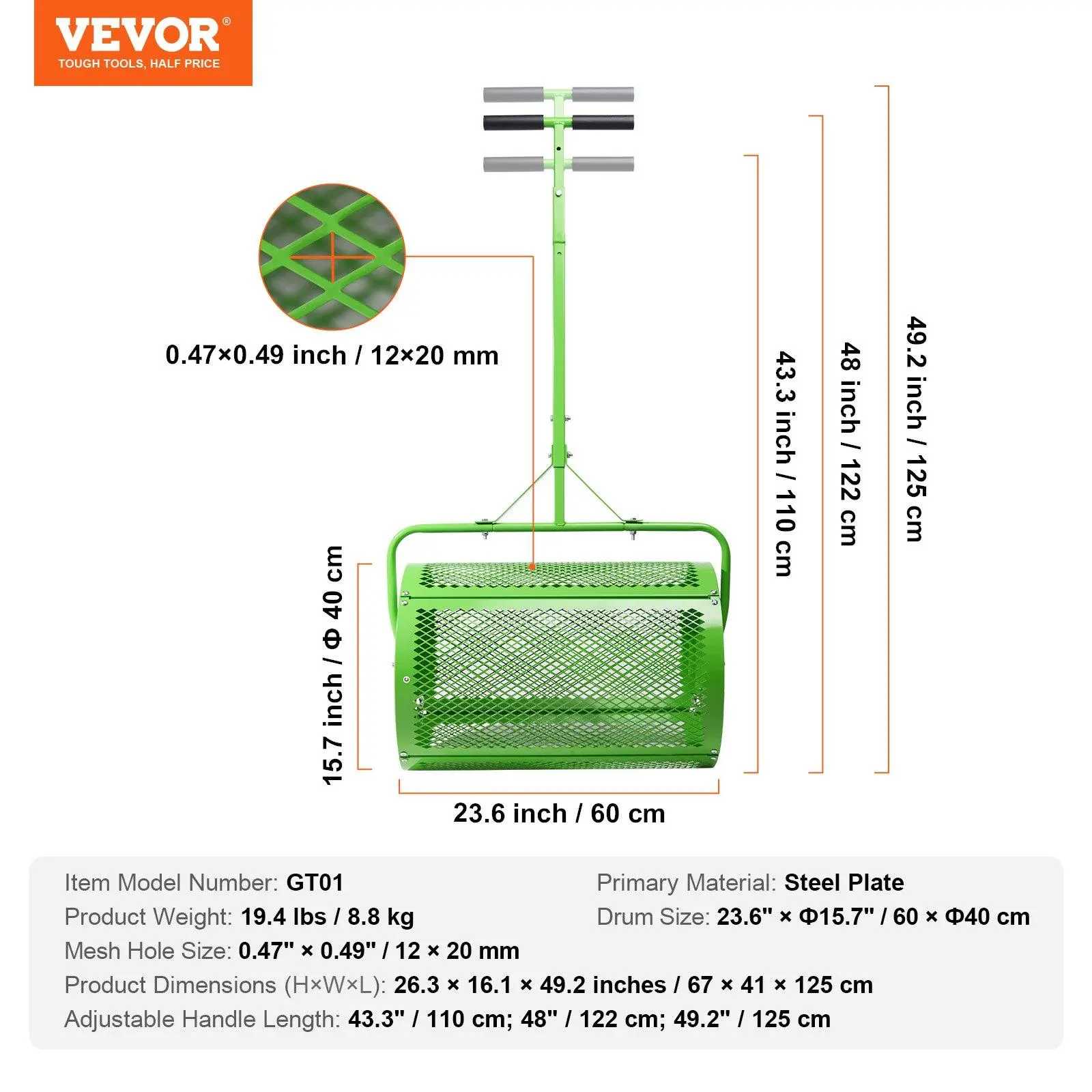 Green - Two in One Handle - Push / Tow Behind