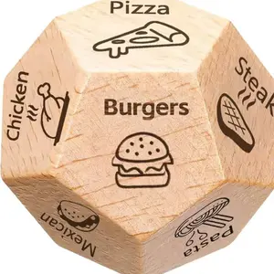 Unisex Christmas Stocking Stuffers, Wooden 12-Sided Dice for Elephant Gifts, Date Night Food Decision Dice, Chicken, Pizza, Burgers, Steak, Anniversary & Valentine's Day