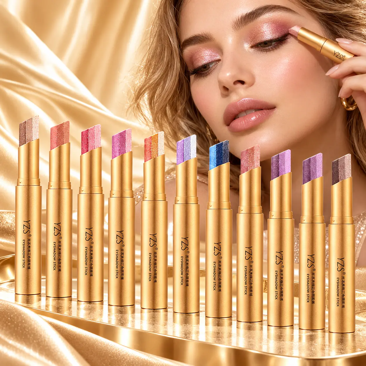 10PCS 3-Color Cream Eyeshadow Stick Gradient Cosmetic Set, Compact Pearlescent Sticks with Smooth Texture, Long-Lasting, Smudge-Proof, Easy to Blend, Layerable for Daily Use, Ideal Gift