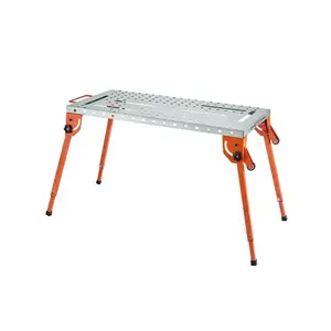 VEVOR Foldable Welding Table 44x 21, 500LBS Capacity Welding Workbench with 4-Level Adjustable Height, Carbon Steel Bench with 6 Tool Slots 0.63 Fixture Holes for Welding Assembly Repair