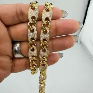 Gggg Necklace with Bracelet Gold Plated Pave Diamond Accents Fashion Jewelry Set for Women