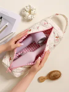 1Pc Floral Bowknot Quilted Hair Dryer Storage Bag, Leopard-Print Hair Curler Storage Bag, Travel Essentials Carryall, Travel Portable Hair Tool Organizer Bag For Hair Tools (Curling Iron, Dryer, Straightener, Clips)