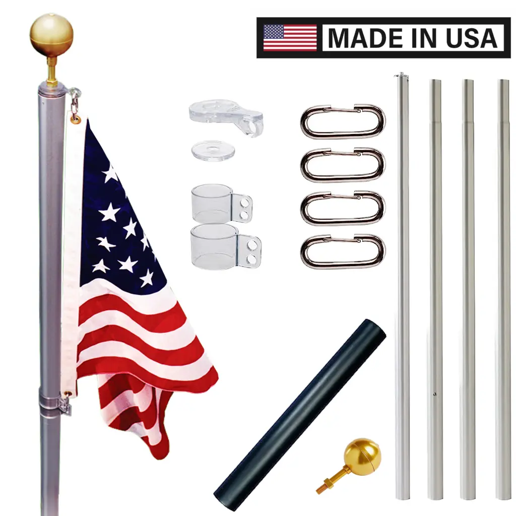 Made in USA-Ezpole "Defender" Flag Pole Kit-Winds to 130 Mph.-Made in USA-Includes Pole Flag Ground Sleeve Hardware