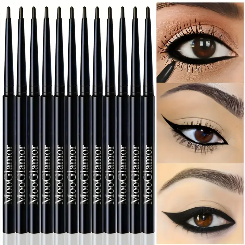 MooGlamor 12pcs Smooth Eyeliner Pencil Set Waterproof Long Lasting Makeup Super Smudge Proof Freckle Pens Significantly Colored Not Easy To Fade Quick Drying Formula Cosmetic