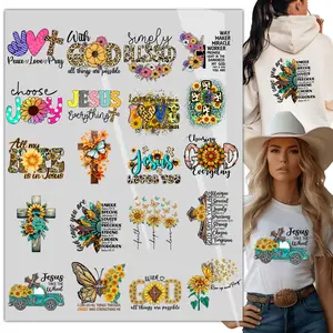 20sheet Sunflower Jesus, Christian Iron on Decals for T Shirts Heat Transfer Design, Iron on Transfers  Iron on Patches for Clothing Hoodies, DIY Supplies Ready to Press
